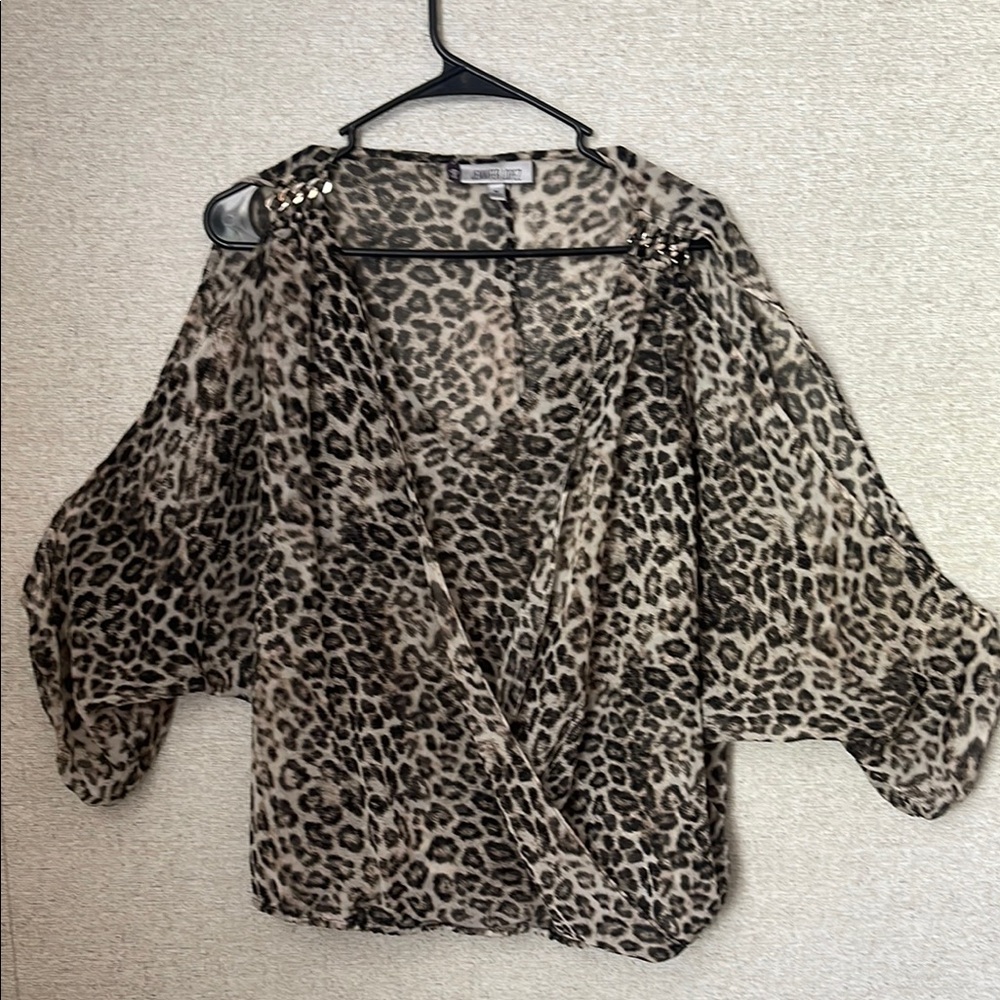 Charlotte Russe Black and Tan Asymmetrical Wrap Blouse
